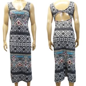 Blue Star Abstract Print Open Back Maxi Dress